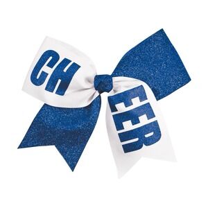Chasse Cheer Performance Hair Bow In Glitter Blue & White 8"X7"